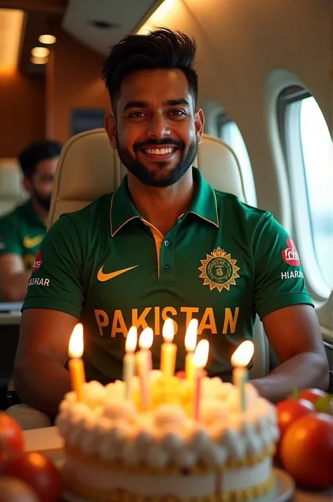 Mohsin celebrate birthday in sky plane candle shirt no 56 Pakistan team jersey 