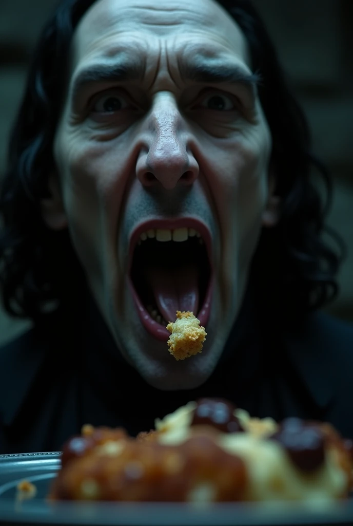 Pov of the food approaching Snape&#39;s lips, which open, revealing the inside of Snape&#39;s mouth