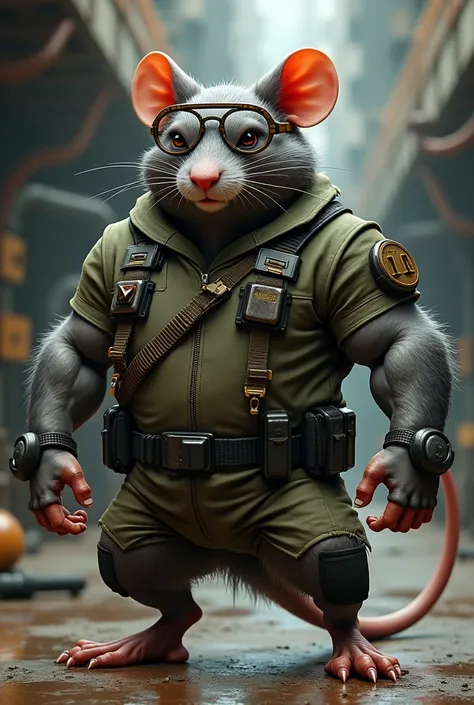 Muscular rat with glasses ,sound,military