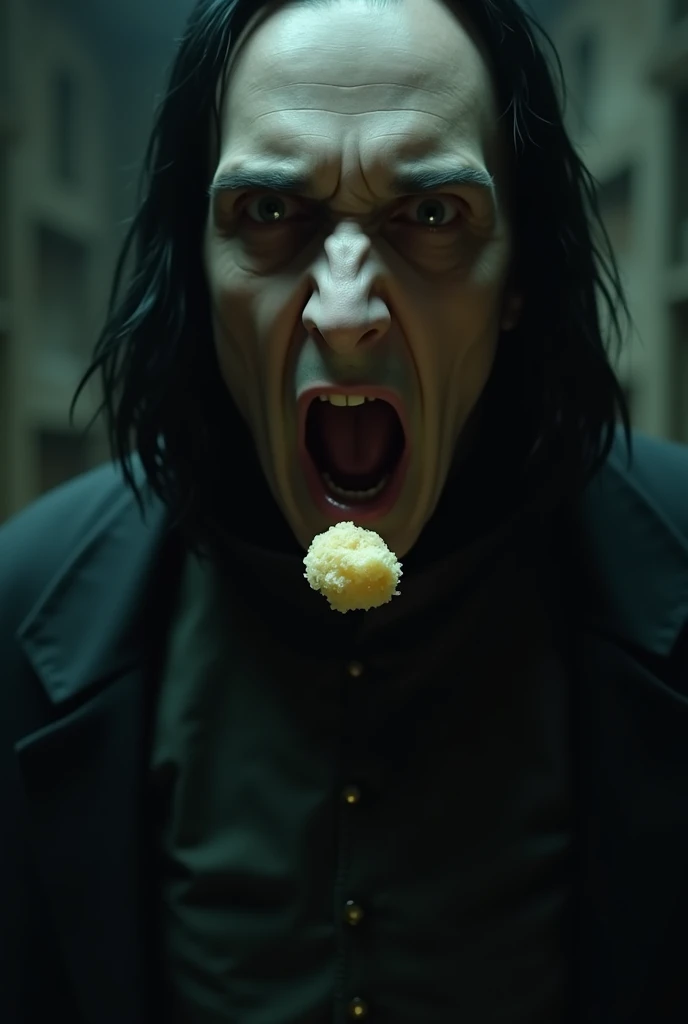 Pov of the food approaching Snape&#39;s lips, which open, revealing the inside of Snape&#39;s mouth