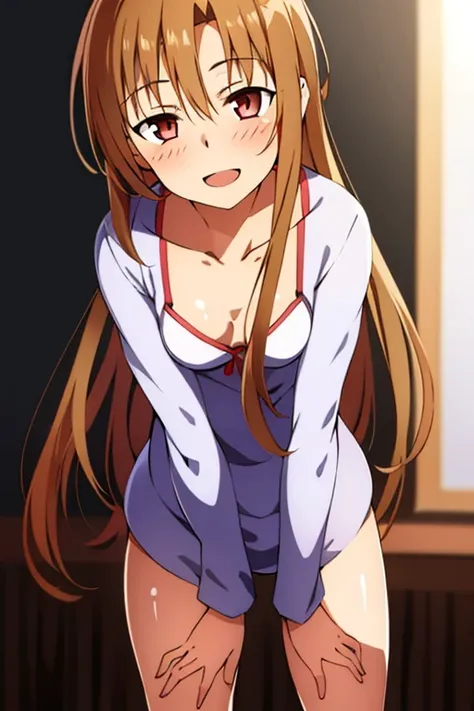 ((Best Quality)), ((masterpiece)), (be familiar with), Perfect Face, indoor, bedroom, Watching the audience,
One woman, Yuuki Asuna,
Open Mouth, Ecstatic expression, blush, smile,
Small breasts, Flat Chest, , , child, Girl,
Long Hair, Long Hair,
Leg spread...