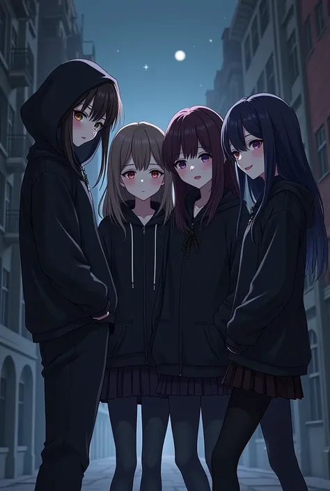 4 anime lesbian, having hoodie,goth 