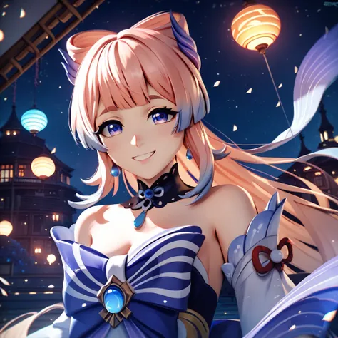 (masterpiece, best quality, highres, ultra-detailed, 8k, 4k), artbook, anime coloring, CG, illustration , fantasy, mksks ,1girl, solo, earring, neckless, background is a huge ornate circular pattern, smile, happy looking at viewer, starry night, night, out...