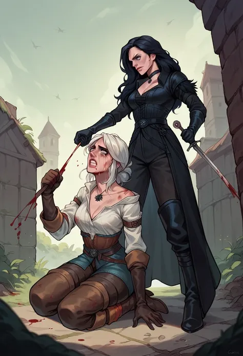 Ciri, Yennefer, thigh high boots, pants, long gloves, beating, rape, killing, blood, crying