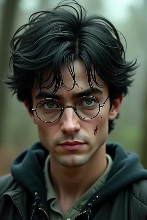 Harry potter exactement comme il est decrit dans les livres :Garçon sorcier de 21 ans. Cheveux noirs mal coiffés. Yeux verts en amande. Visage fin. Fines lunettes rondes. Cicatrice sur le front en forme déclair. Visage masculin un peu renfrogné. Style real...