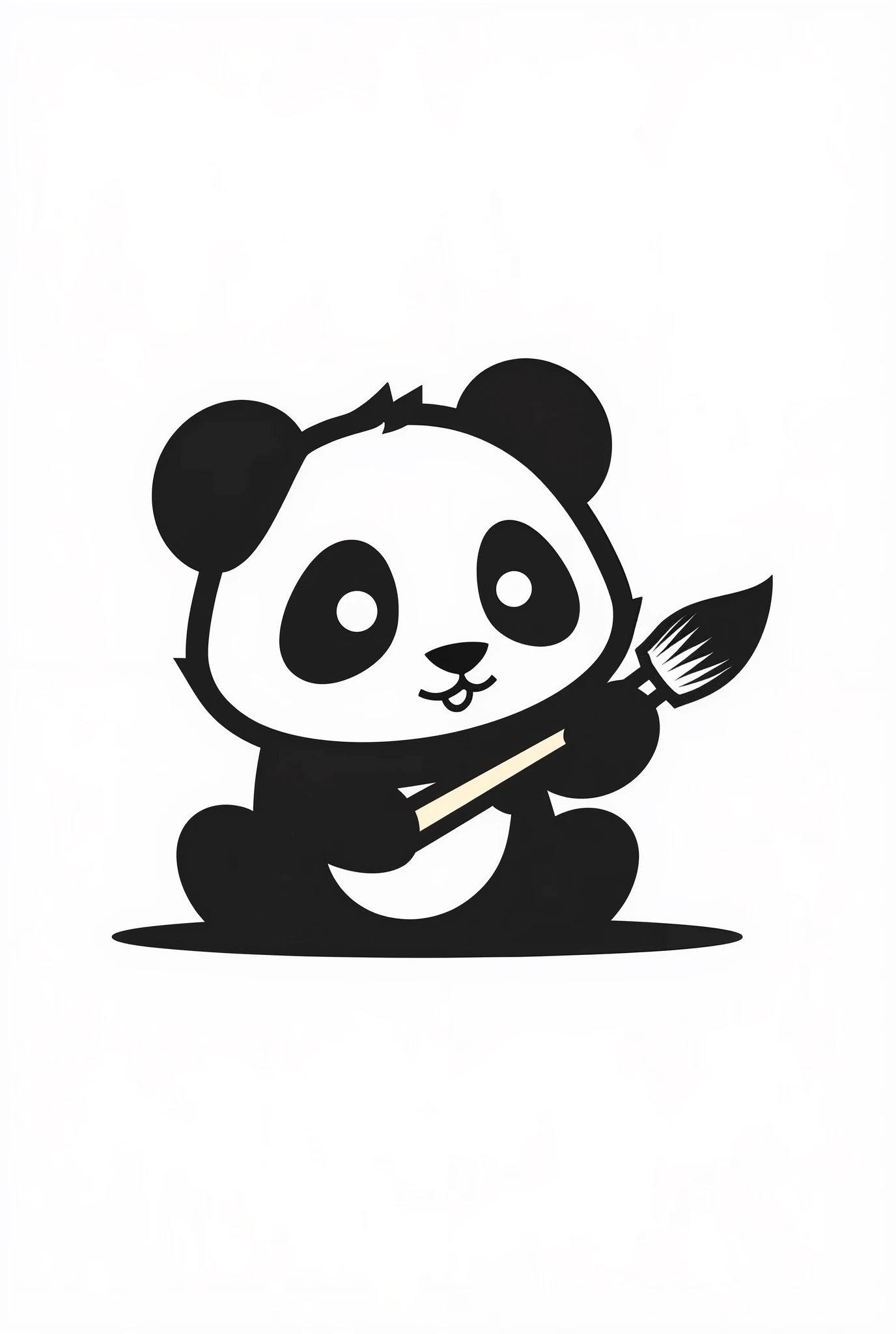 minimalist logo of a black and white panda bear logo style , with a brush in his mouth, painting the wall