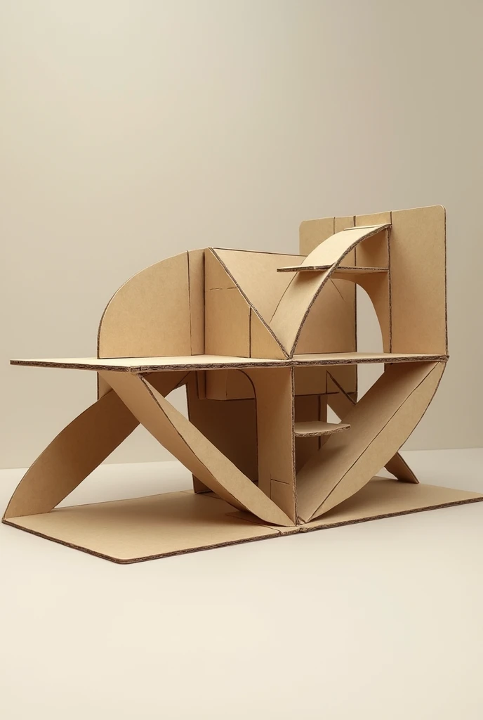 Super abstract horizontal model with cardboard that complies with the laws of form as an axis, mesh and straight