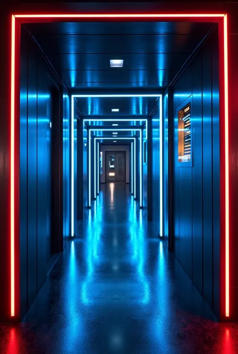 An urban night scene inspires a photo station with the background with sleek metallic textures, featuring chrome and steel elements that reflect neon lights in electric blue and red. The scene is edgy and modern, with subtle motion blur graphics giving the...