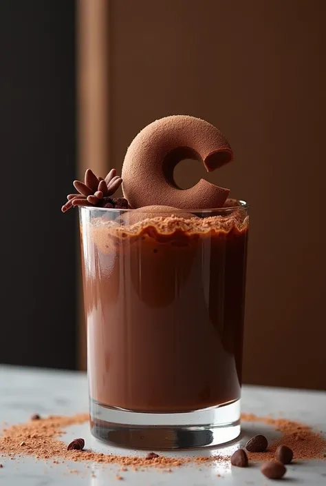 Generate me an image of a cocoa cocktail where the sorbet appears as a C
