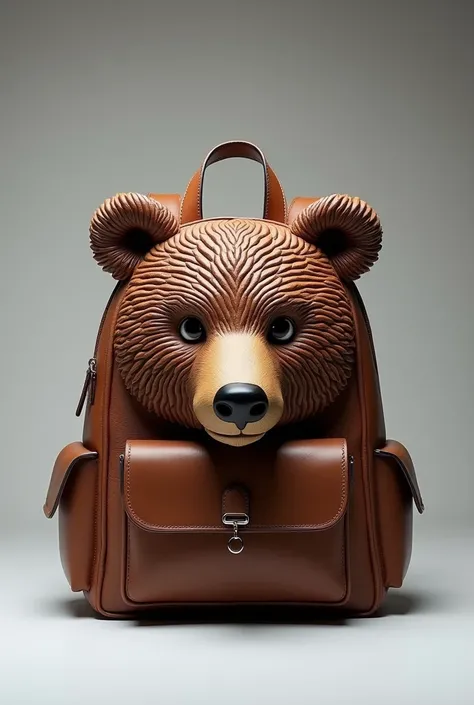 Small leather backpack with 3d bear head design