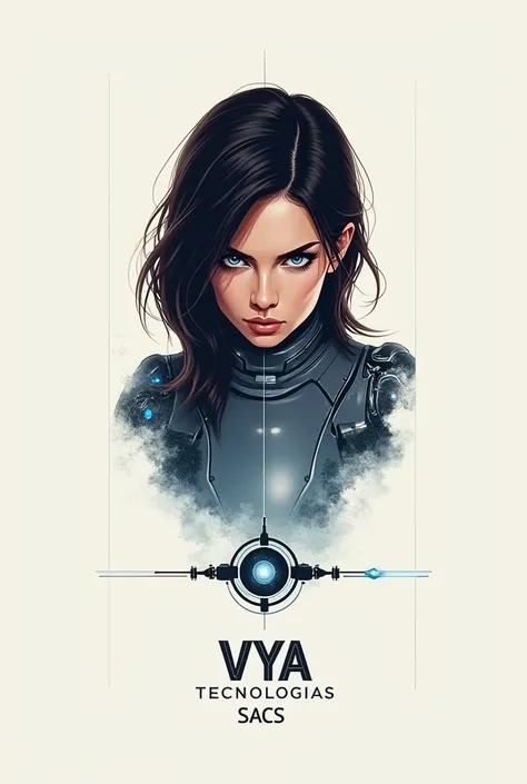 Alita from the movie looking straight ahead, for a logo, Place half of the body and below the name VYA TECNOLOGIAS SACS