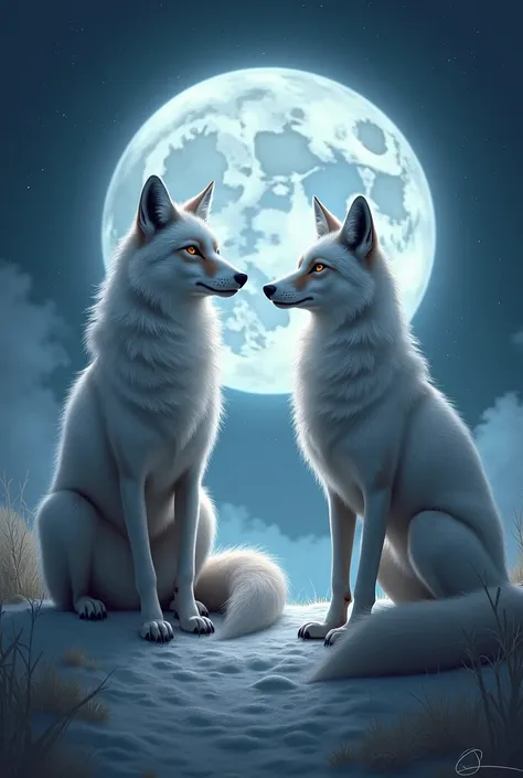 Two imposing foxes under the moonlight