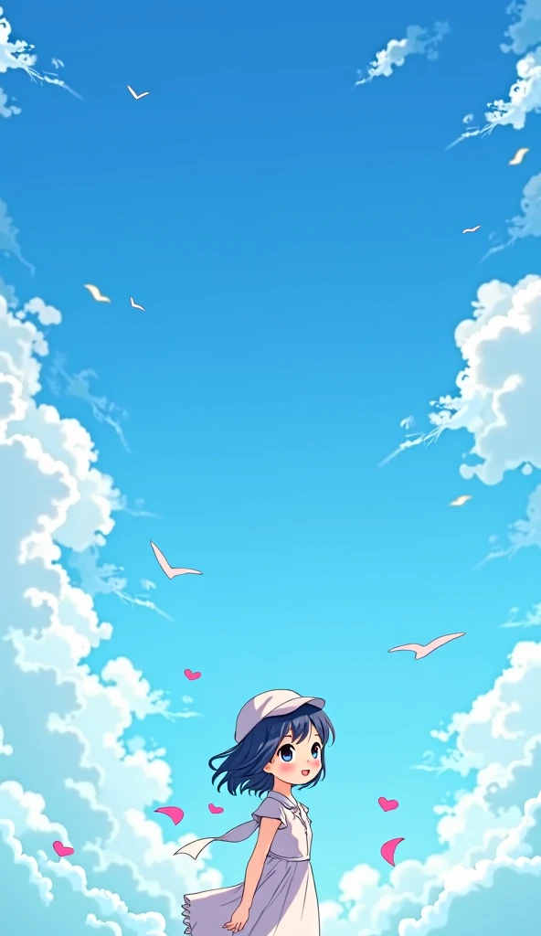 blue sky.One girl, 