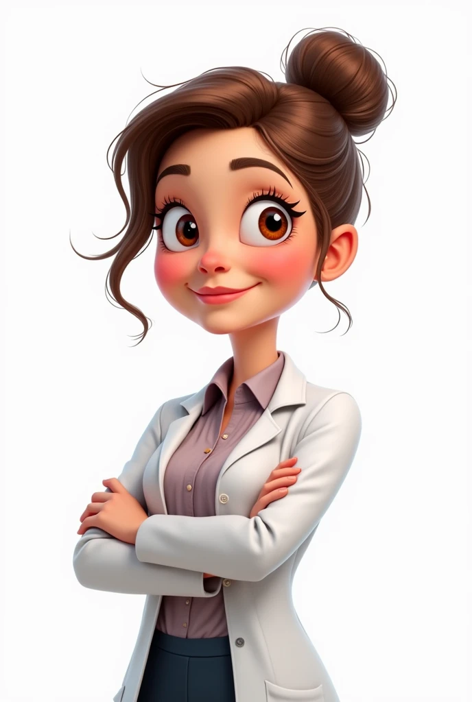 Female psychologist with features of the animation funnily 2 with a white background without illustration crossing her arm