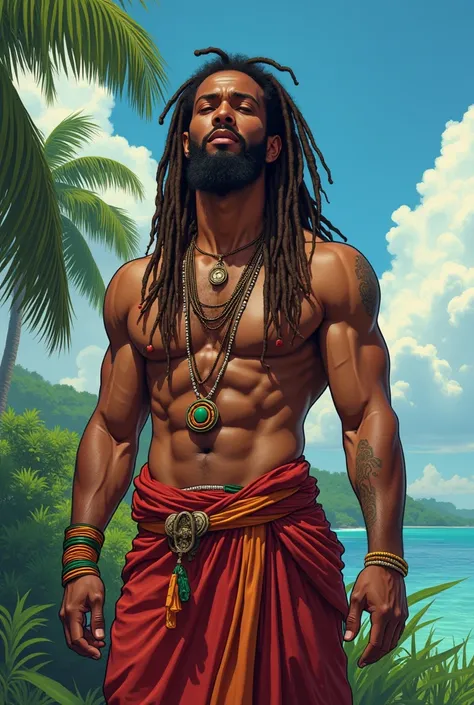 FULL BODY RASTAFARI, BROWN SKIN, JAMAICA, 40 YEAR OLD ANIME MODEL ((FULL BODY))