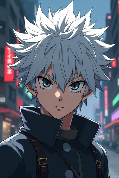 Character from Tokyo Revengers, male gender, white hair with gray eyes 