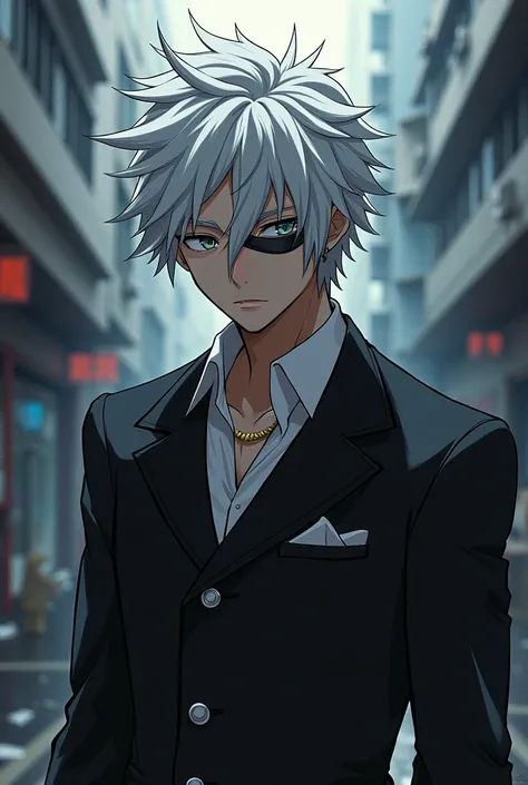 Character from Tokyo Revengers, male gender white hair with grey eyes  , eye bandages 