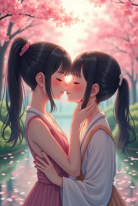 Japanese ponytail girls kissing