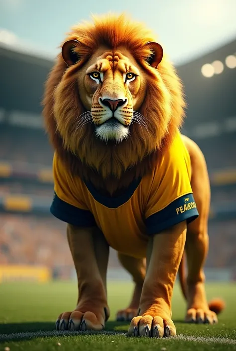 animal lion standing with the Peñarol shirt