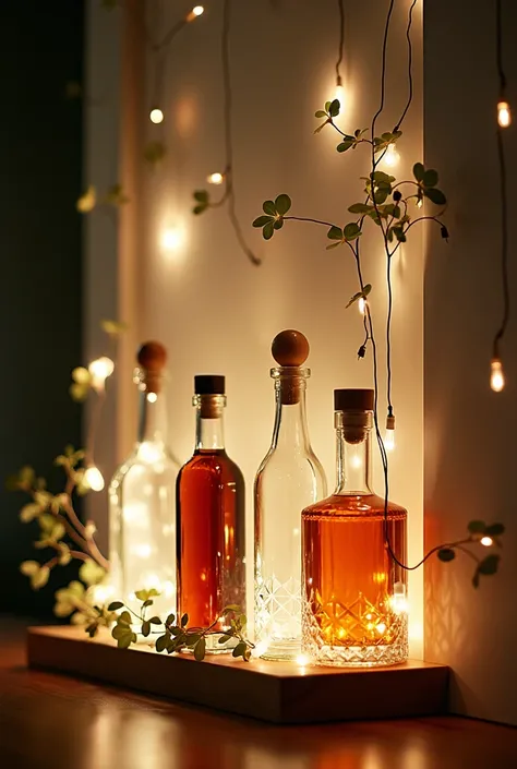 I have a liquor rack and I want to decorate it with white light and synthetic leaves.
