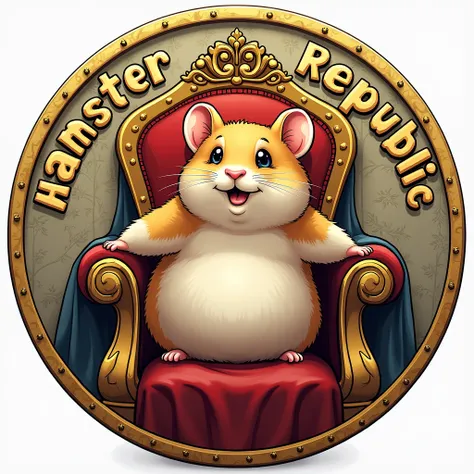 The coin is very big and has a picture of a hamster sitting on the kings throne and the words Hamster Republic are written around the top right in the middle of the coin.