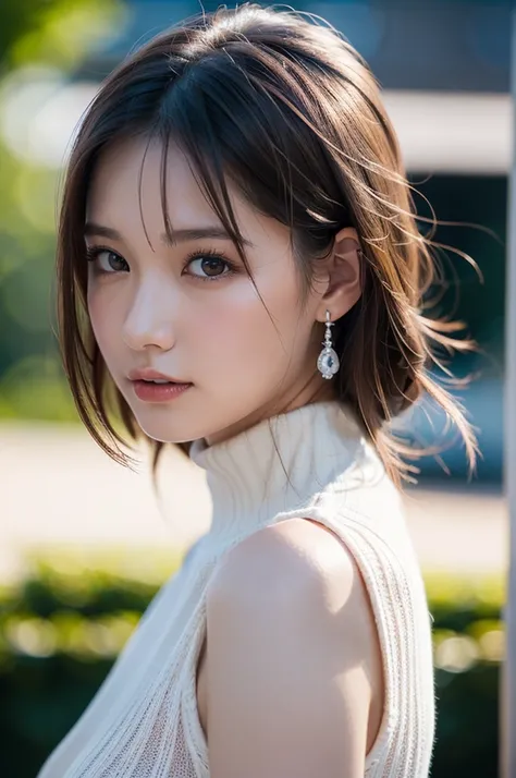 One Girl, ((Black oversized high neck cable knit,short knit dress,I can see your shoulders)), (Beautiful Japanese Idol Portrait Photos), (ニューヨークの超高層ビルのフィスからdetailedで美しい夜景を背景:1.2), (RAW Photos, Best Quality), (Realistic, photo-Realistic:1.4), masterpiece, 8...