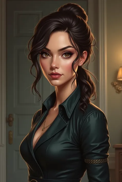 Rawena Blackthorn has a strong and striking appearance. Your skin is clear, and her deep brown eyes convey a mixture of intelligence and determination. Her dark brown hair is usually worn up., in a practical and elegant way, highlighting your defined and m...