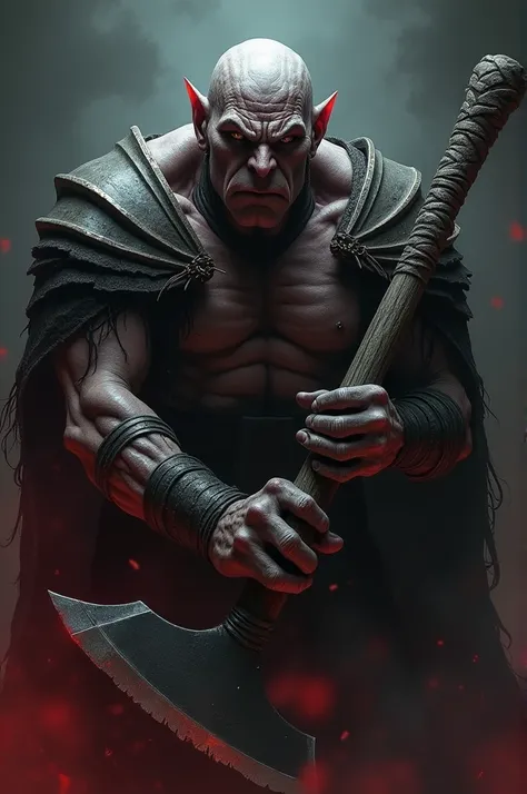 Create cute image of sion from lege of legends, but your axe and with an evil face
