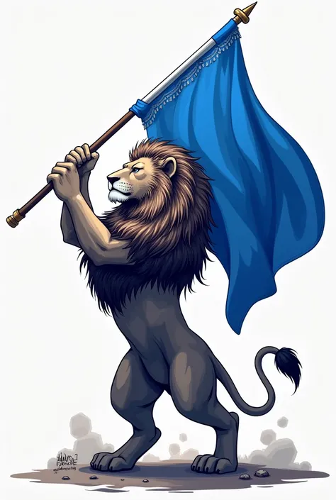 lion with a blue white and blue flag