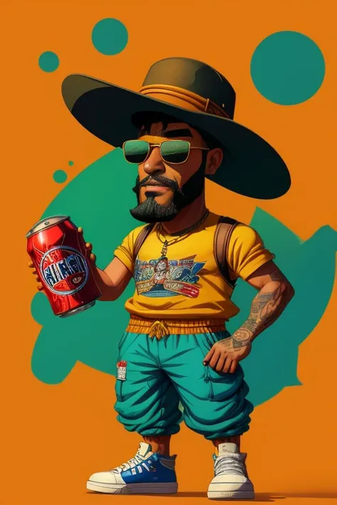 cartoon drawing of a man with a hat and sunglasses holding cans of beer, chav, ghetto, by Chafik Charobim, cartoon artstyle, mohamed chahin style, dayer diego artwork, chozo, cartoon art, charicature, by Choi Buk, comiс style, cartoon art style, tocchini, ...