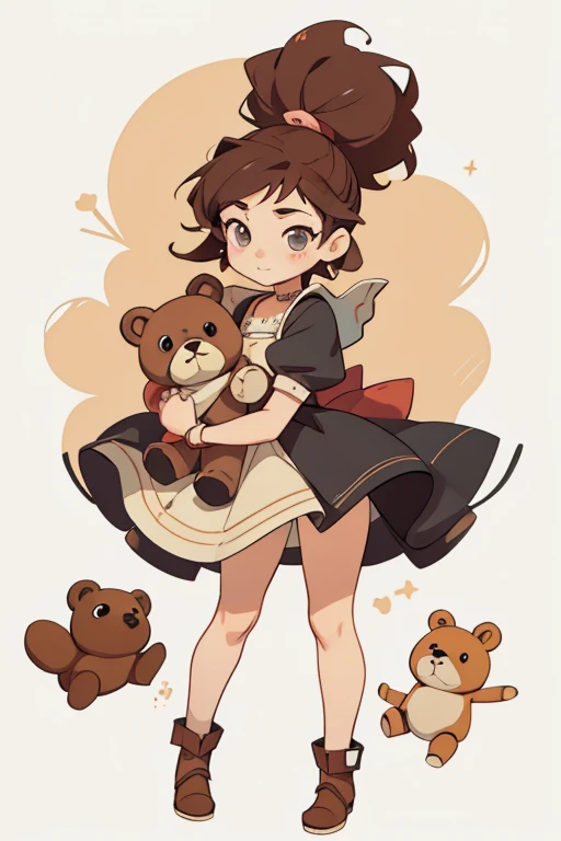 a cartoon girl holding a teddy bear and a teddy bear, estilo Chibi, advanced digital arte Chibi, holding a prudish pose, octopath traveler style, garota Chibi, hagrid in cute anime style, full body portrait of a short!, full body adoptable, adoptable chara...