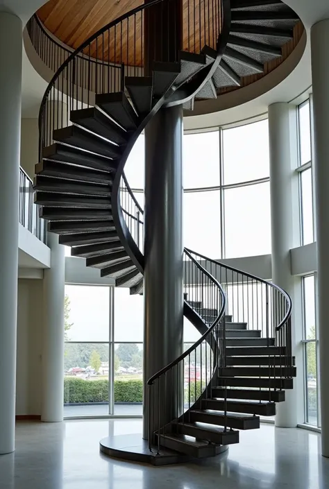 A helical stel staircase with arraund of a colum whith radius of 200 cm , 90 cm wide, 20 cm countertops 250 cm elevation