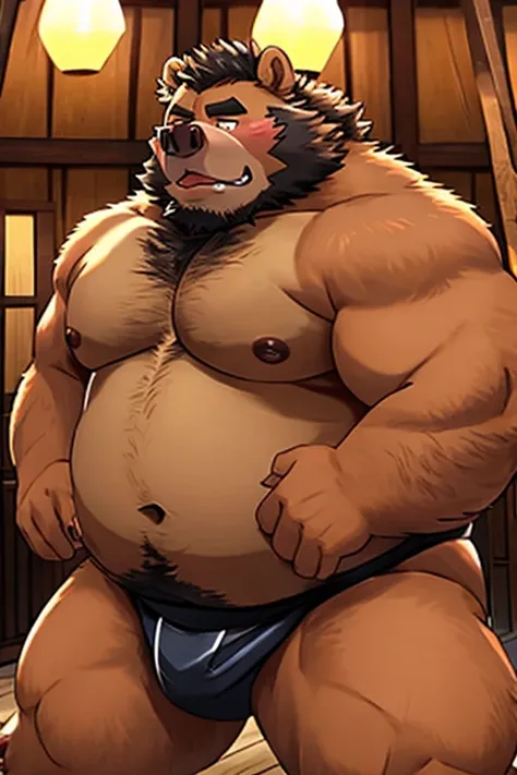 A fat boar beastman has sex with a sumo wrestler bear beastman。