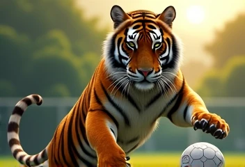 Tiger playing soccer 