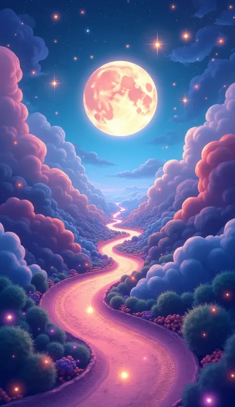 Cartoon animation gelexy Star moon background  magaclly road