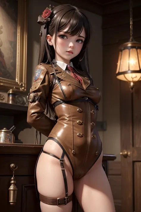 ((best quality)), ((masterpiece)), (detailed), one girl, sexy、steampunk、mechanical rape、bondage、small breasted girl restrained b...