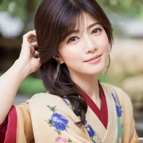 (nsfw:1.2)、(best quality,highres,ultra-detailed),((portrait )),1beautiful Japanese lady,beautiful detailed eyes,beautiful detailed lips,extremely detailed face,longeyelashes,soft smile,flowing hair,natural lighting, wearling japanese elegant Kimono,