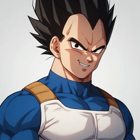 vegeta, with his typical hair, male, black hair, black eyes, spiky hair.