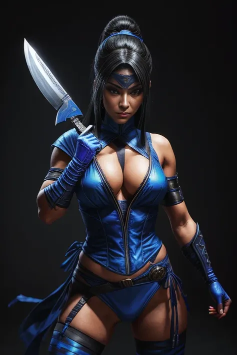 a woman in a blue costume holding a knife and a knife, kitana from mortal kombat, character from mortal kombat, zenescope, extremely detailed artgerm, mk ninja, goth ninja, in mortal kombat, portrait ninja gaiden girl, blue armor, psylocke, badass pose, de...