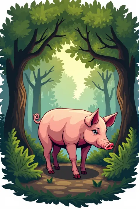 logo of an oak forest with a pig below 