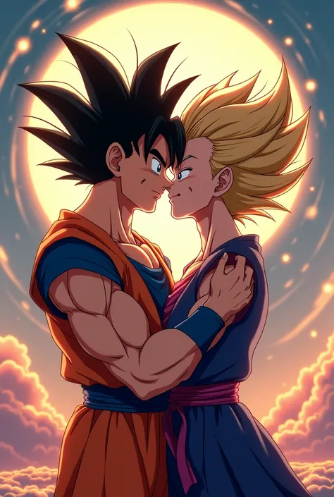 Goku and Vegeta kissing 