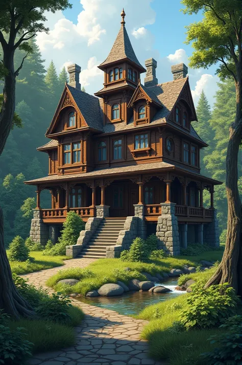 Build a wooden mansion in the middle of the forest