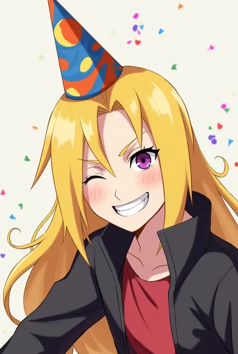 Deidara wearing a birthday hat 