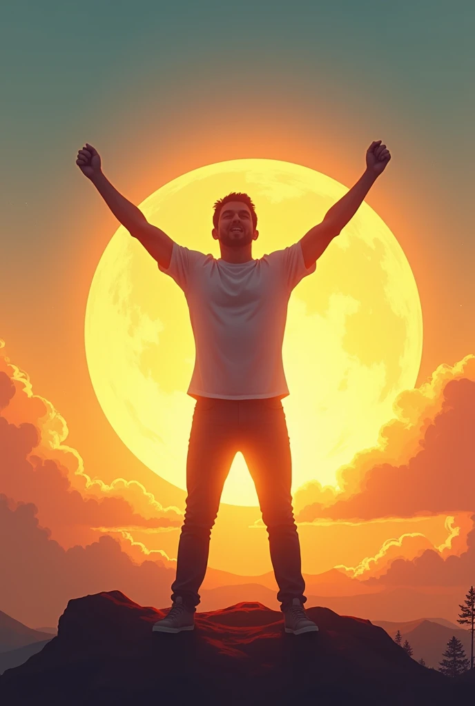 An image of someone lifting themselves up with strength, like a person stretching their arms up in the air in a victorious position. Or an image of the sun rising, bringing the idea of renewal and victory.