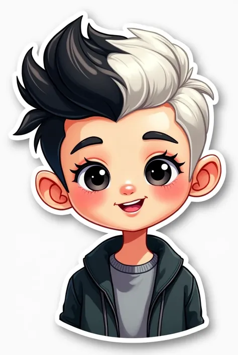 sticker of boy with black and white hair 