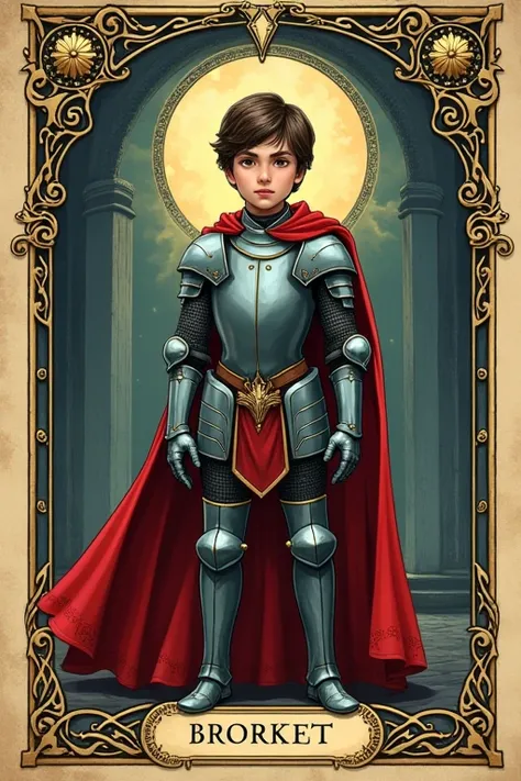 ((best quality)), ((masterpiece)), (detailed), Tarot card style,page,Knight Apprentice