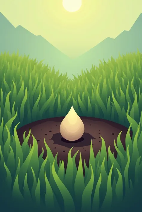 (Animerge flat-2D) A seed in the ground and grass all around, top image