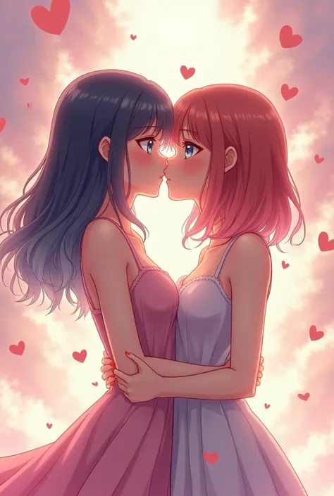 Anime girl kissing camera with hearths with no clothes yuri