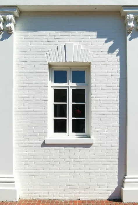 a white bricks exterior wall with columns on the edges of the wall and one us style boxed fixed  window in the middle Houston Texas