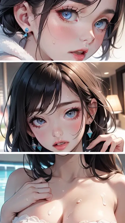 (Realistic:1.6),(High resolution:1.6),(Alone, ),(Girl:1.2), ((((Highly detailed face))), (((Very sharp and focused eyes))), Very long eyelashes, (Beady Eyes),(Hime cut),(Slender body),(experience orgasm),(Expanding breasts)、(Moderate stomach),(Ahegao),(Ecs...